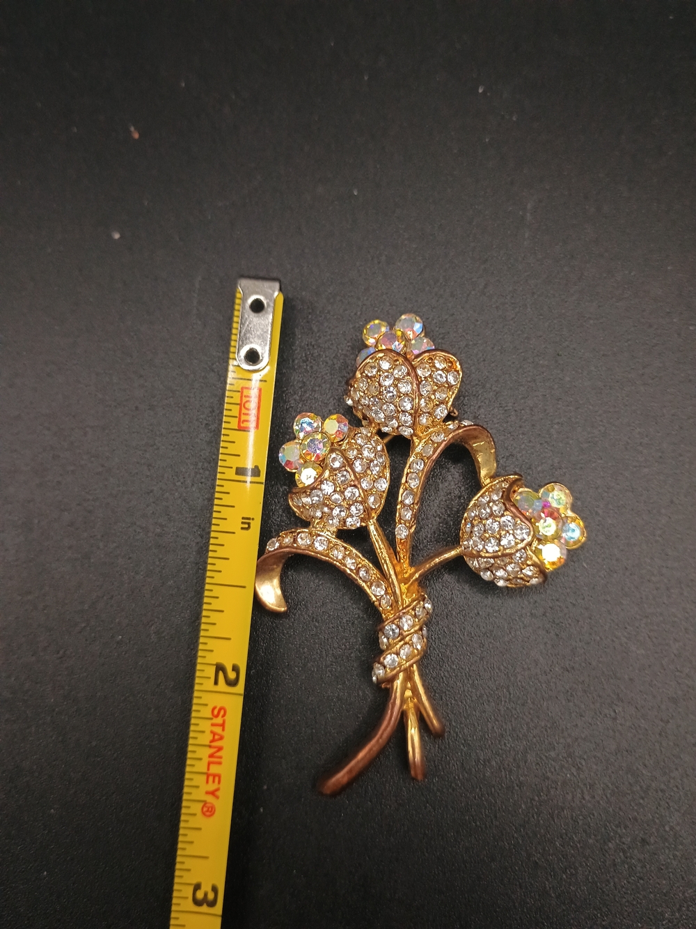 Gold Floral Crystal Bouquet Brooch - Women Jewelry